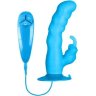 Голубой вибратор с клиторальным стимулятором BUNNY ICY - 18 см.
