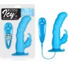 Голубой вибратор с клиторальным стимулятором BUNNY ICY - 18 см.