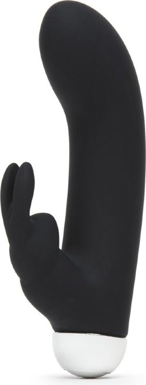 Черный вибратор с клиторальным отростком Greedy Girl Mini Rabbit Vibrator - 14 см.