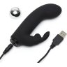 Черный вибратор с клиторальным отростком Greedy Girl Mini Rabbit Vibrator - 14 см.