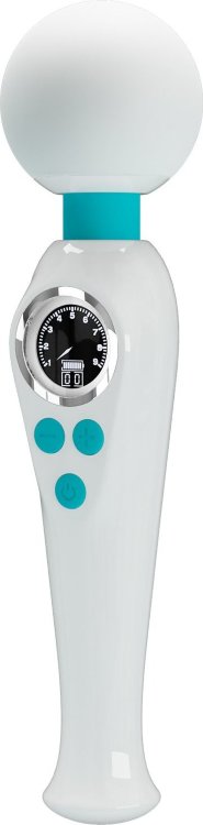 Белый wand-вибратор с дисплеем Skyler - 22,4 см.