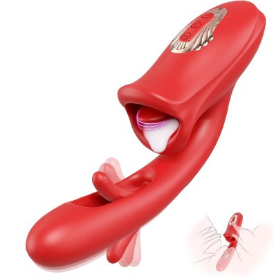 Красный вибратор с функциями фингеринга и лизания - 25,1 см.  Цена 4 082 руб. Длина: 25.1 см. Диаметр: 4.2 см. Вибратор выполнен из бархатистого силикона с декоративным пластиковым элементом. Вагинальная часть имеет 10 режимов вибрации, включается средней кнопкой коротким нажатием. Фингеринг осуществляется благодаря встроенному в вагинальную часть лепестка, также имеет 10 режимов и включается верхней кнопкой на панели управления. Клиторальная часть тоже имеет 10 режимов лизания, включается нижней кнопкой. Все три функции могут работать как по отдельности, так и одновременно, адаптируясь под желания пользователя. Вибратор изготовлен из силикона, водонепроницаем и перезаряжается от магнитной зарядки. Время зарядки — 120 минут, время работы — до 60 минут. Рабочая длина - 14,5 см. Страна: Китай. Материал: анодированный пластик, силикон. Батарейки: встроенный аккумулятор.