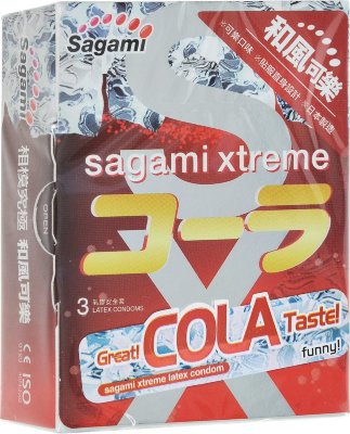 Ароматизированные презервативы Sagami Xtreme Cola - 3 шт.  Цена 742 руб. Длина: 19 см. Привнести новую нотку в привычную мелодию экстаза – проще, чем вам кажется. И нужно лишь одно – надеть Sagami Xtreme COLA. Тонкие гладкие презервативы с дразнящим ароматом Колы сделают близость защищённой и более сладкой! Sagami Xtreme COLA – кто на новенькое? В упаковке - 3 шт. Толщина стенки - 0,04 мм. Номинальная ширина - 52 мм. Страна: Япония. Материал: латекс. Объем: 3 шт.