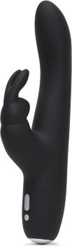Черный вибратор с клиторальным отростком Greedy Girl Slimline Rabbit Vibrator - 22,8 см.