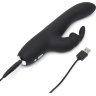 Черный вибратор с клиторальным отростком Greedy Girl Slimline Rabbit Vibrator - 22,8 см.
