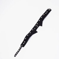 Черный однослойный кожаный ошейник с имитацией воротничка